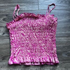 SIENNA SKY Pink Pattern Ruched Ruffle Tank top